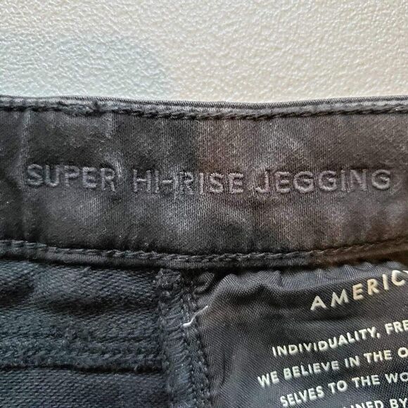 American Eagle Jeggings Women Size 6 Short 6P Black Distressed Super Hi-Rise New - Picture 7 of 15